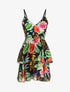 Robe patineuse courte à volants imprimé hibiscus - Noir - 5