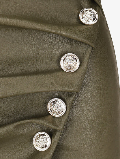 Jupe ajustée simili à boutons décoratifs - Kaki - 3