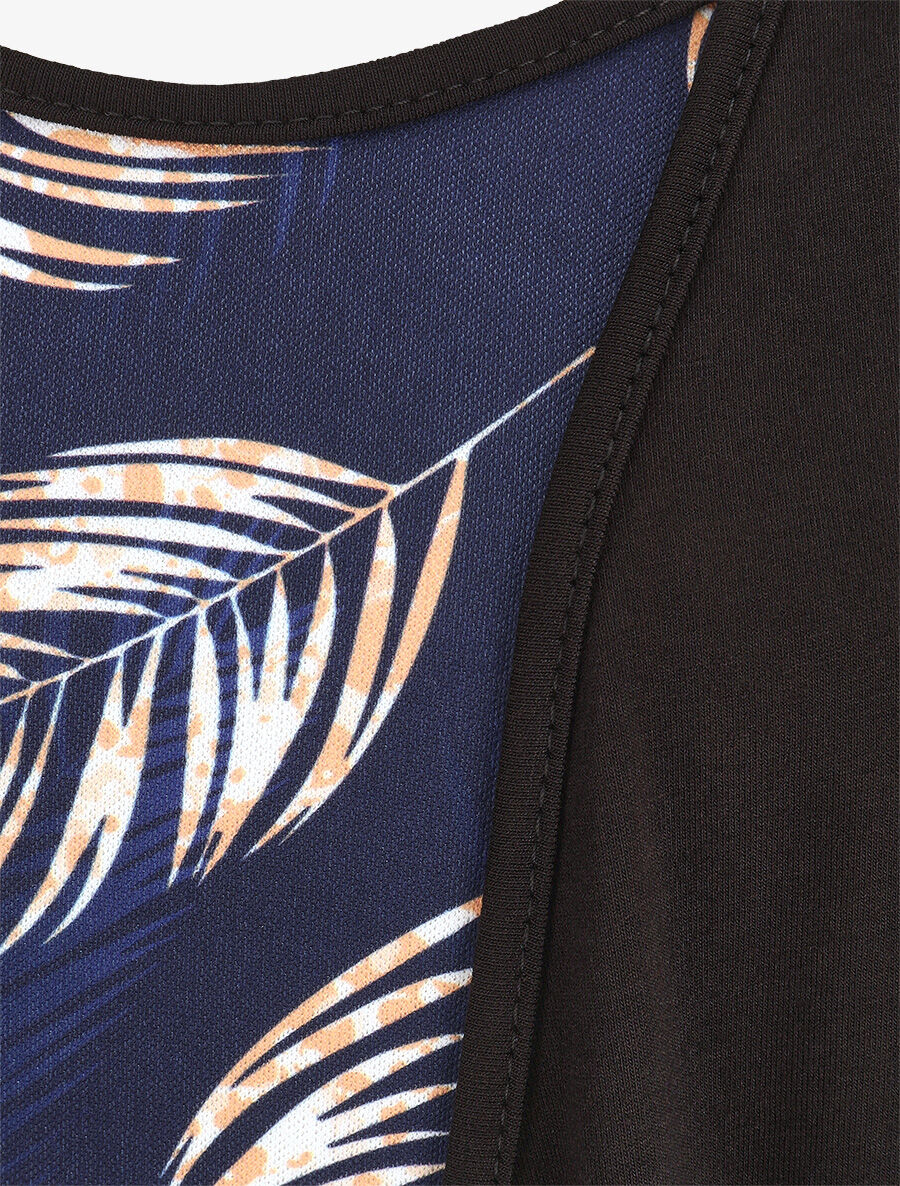 Top manches courtes style gilet ouvert imprimé tropical - Noir/marine - 3