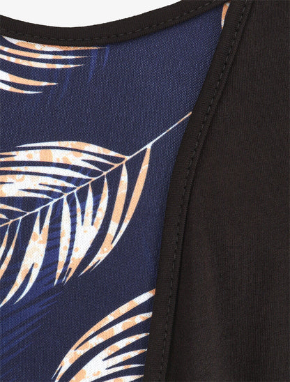 Top manches courtes style gilet ouvert imprimé tropical - Noir/marine - 3