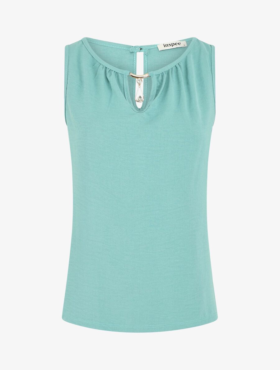 Top droit sans manches col bijou - Turquoise - 4