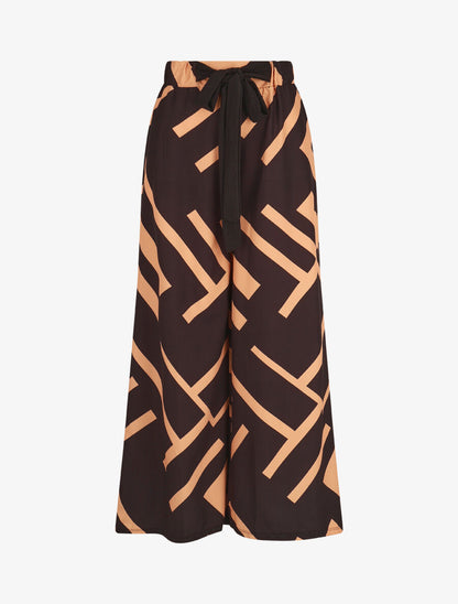 Pantalon ample taille haute motif graphique - Noir - 1