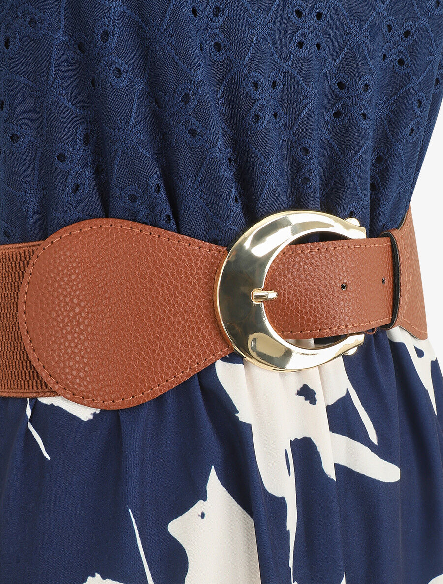 Robe longue bi-matière imprimé floral - Marine - 3
