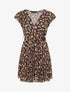 Robe empire courte imprimé roses irisées - Noir - 1