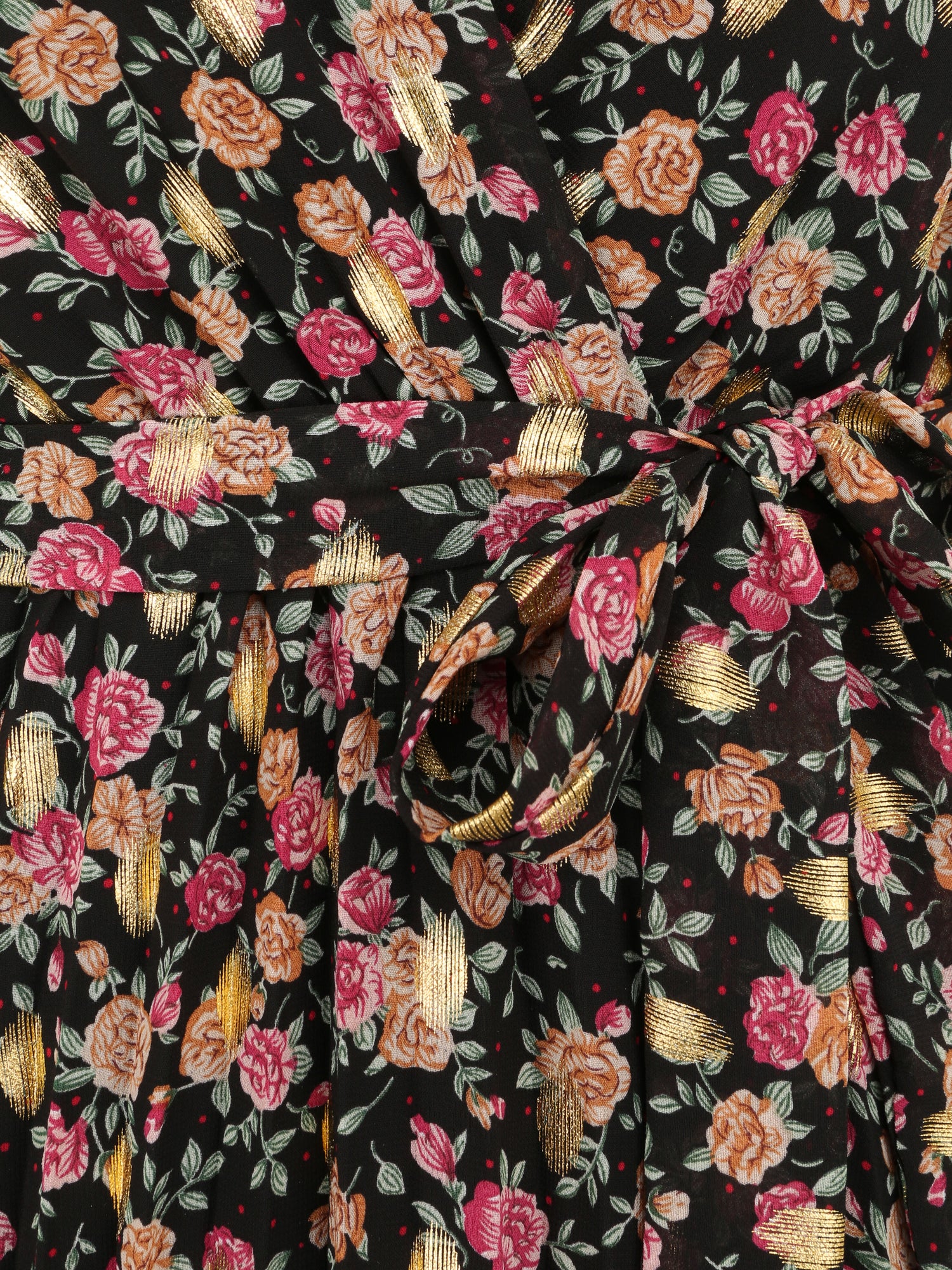 Robe empire courte imprimé roses irisées - Noir - 3