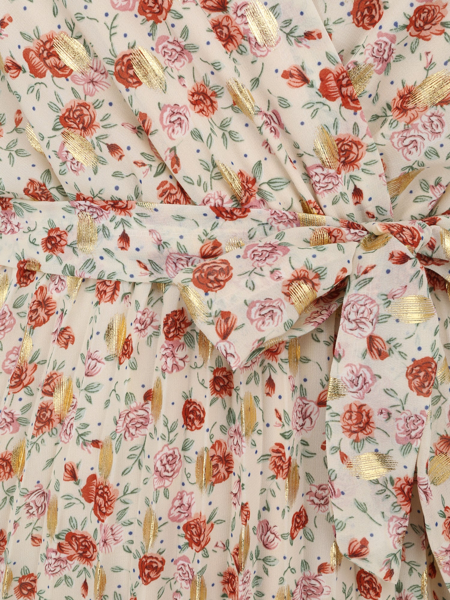 Robe empire courte imprimé roses irisées - Blanc - 3
