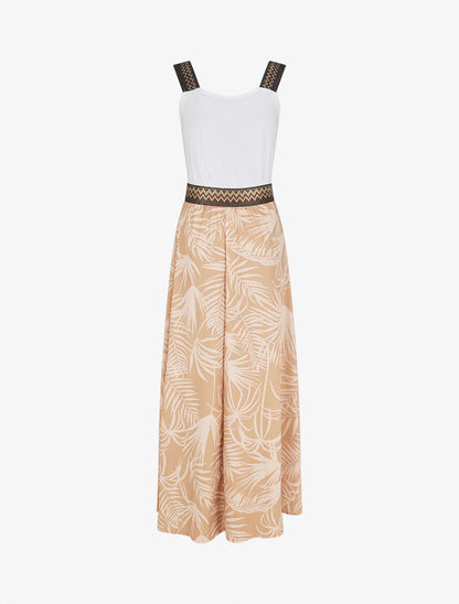 Robe longue à bretelles imprimé plantes tropicales - Beige - 2