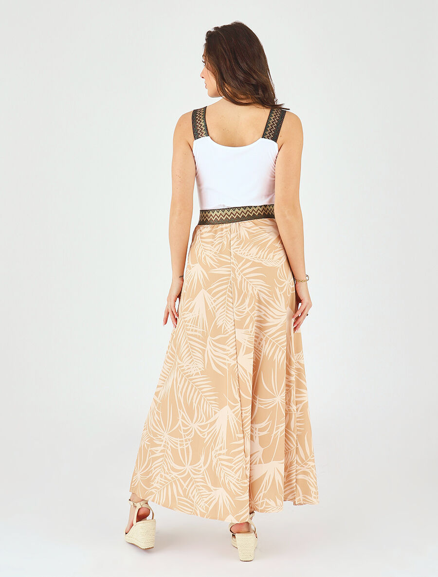 Robe longue à bretelles imprimé plantes tropicales - Beige - 5