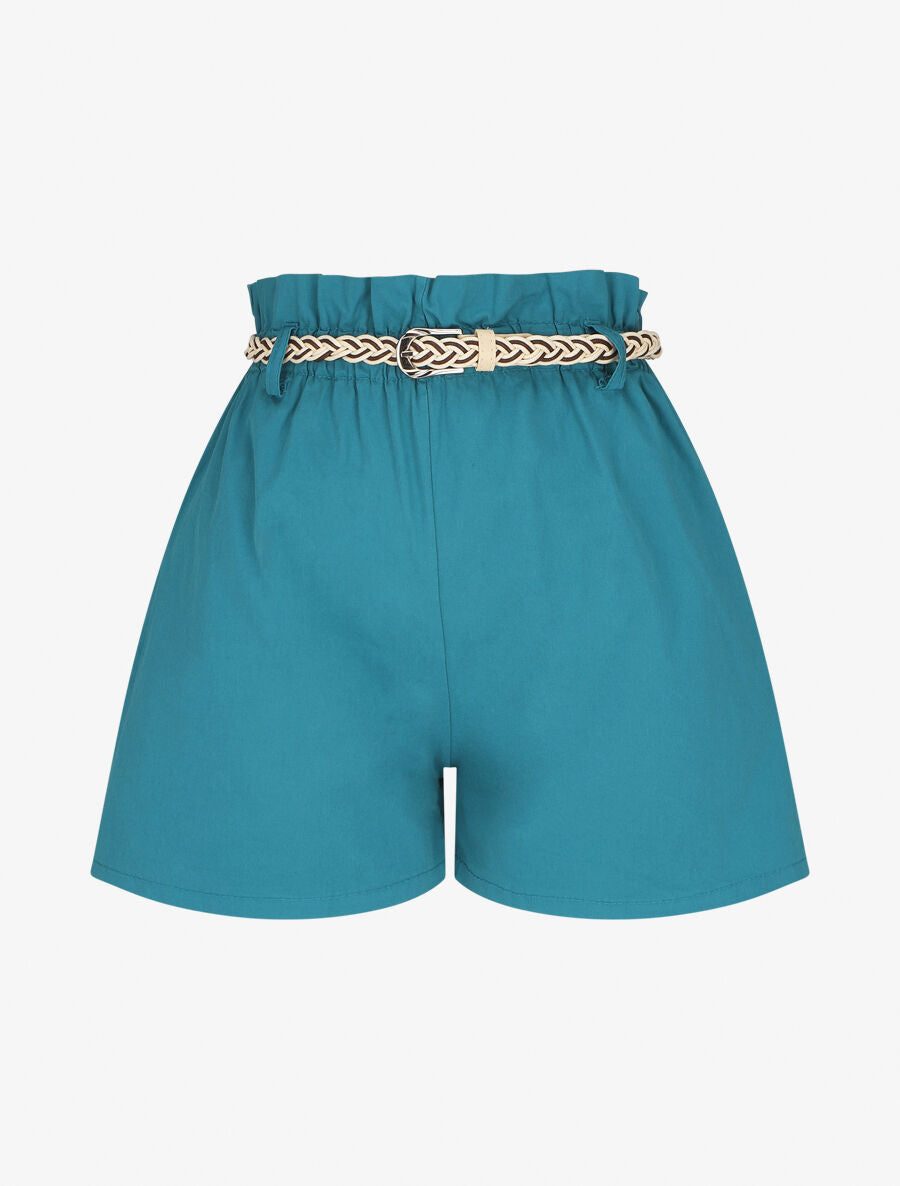Short ample taille haute élastiquée - Bleu canard - 4