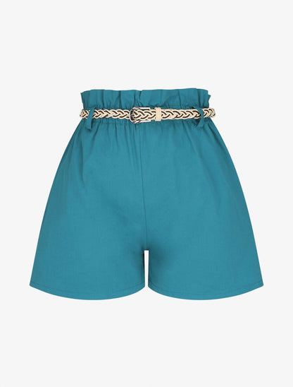 Short ample taille haute élastiquée - Bleu canard - 4