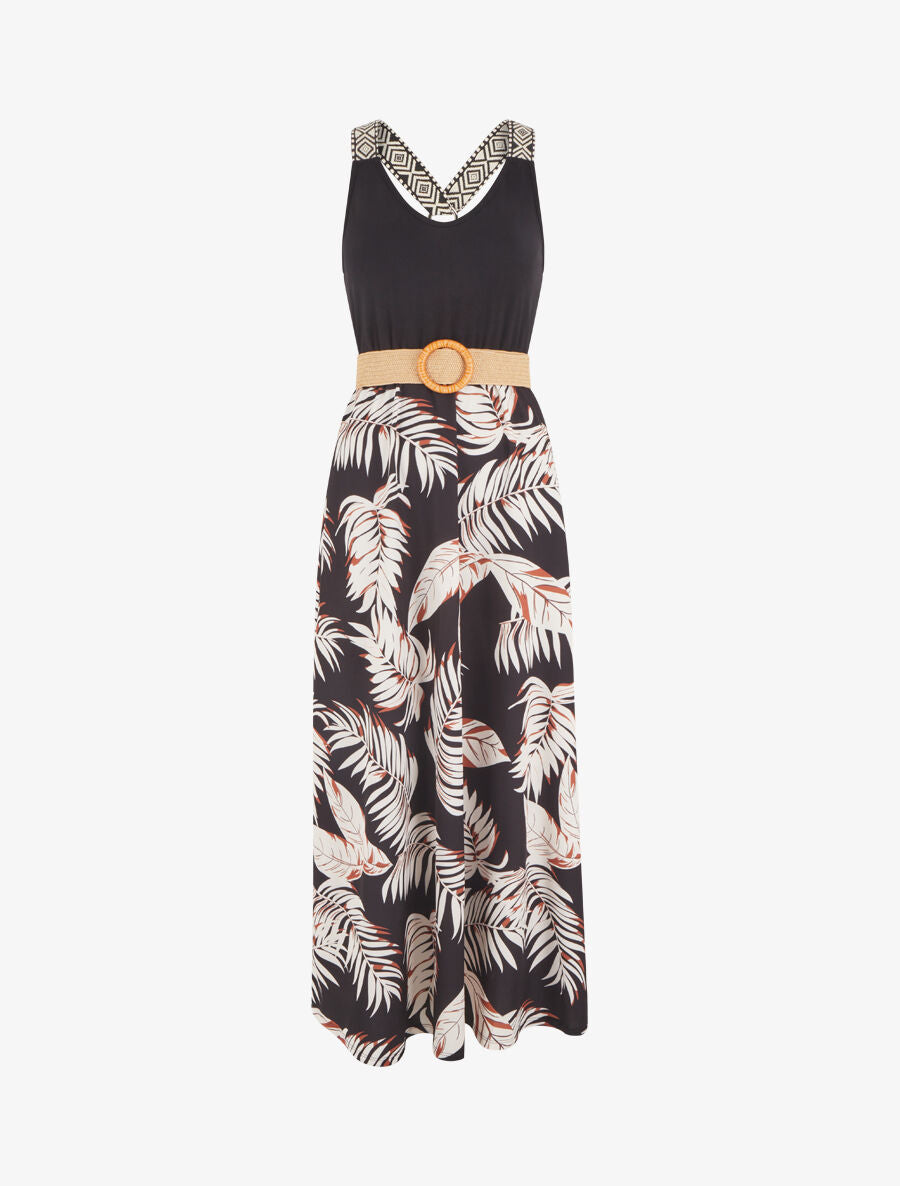 Robe imprimé tropical à bretelles imprimé mosaïque - Noir - 1