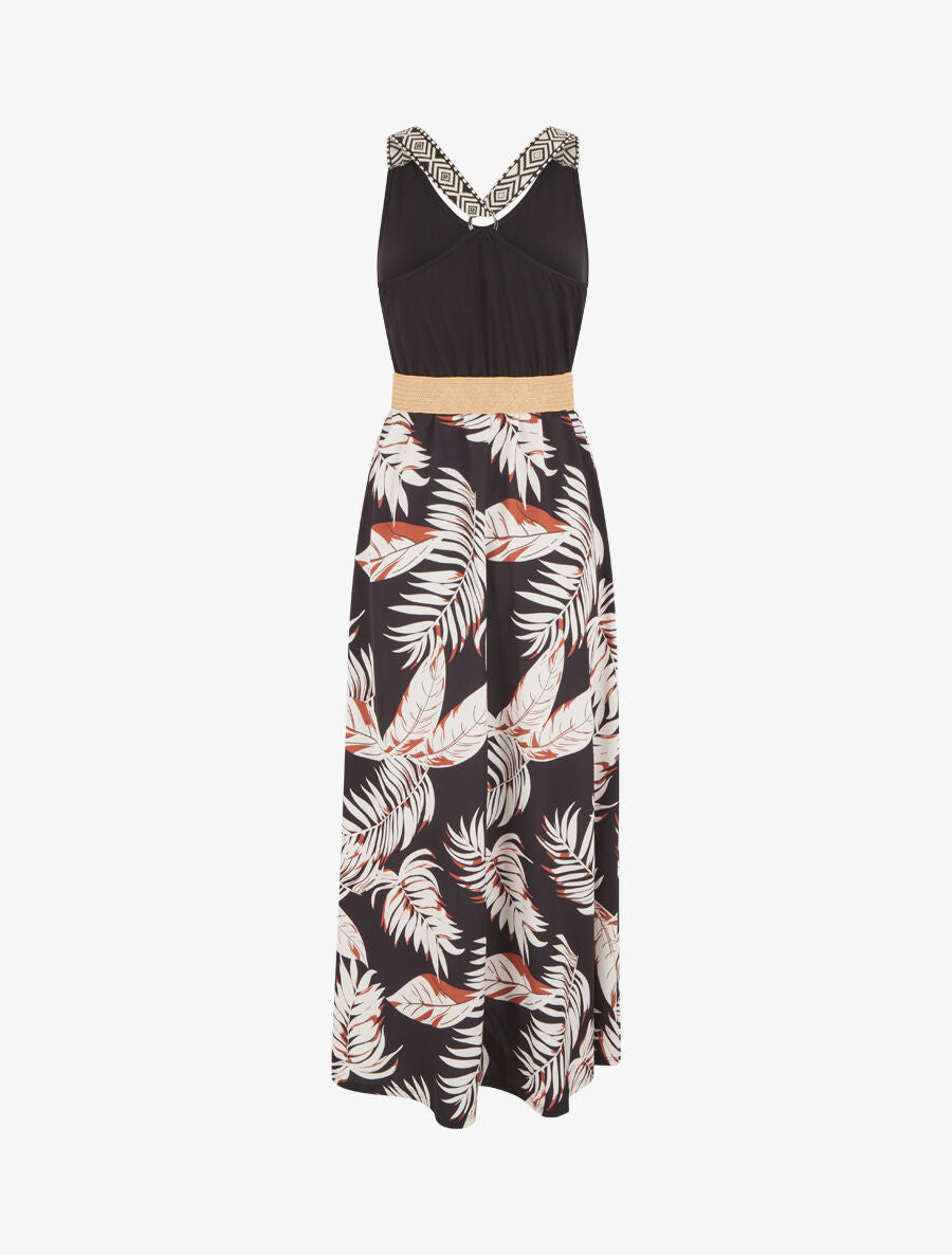 Robe imprimé tropical à bretelles imprimé mosaïque - Noir - 2