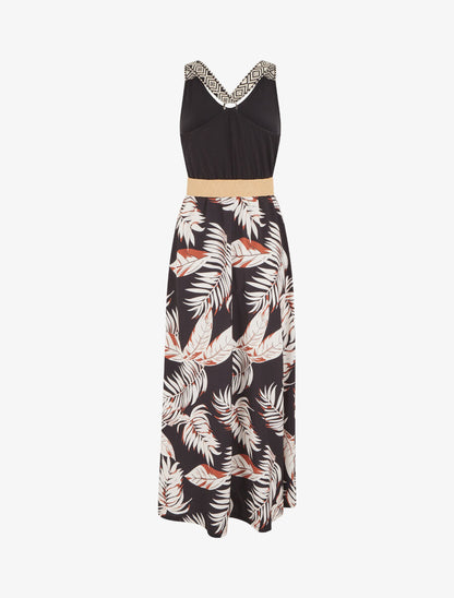 Robe imprimé tropical à bretelles imprimé mosaïque - Noir - 2