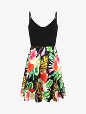 Robe patineuse courte imprimé hibiscus - Noir - 1