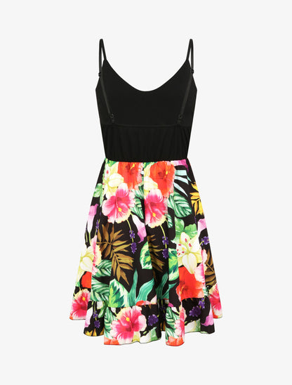 Robe patineuse courte imprimé hibiscus - Noir - 2