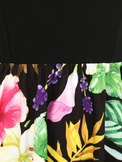 Robe patineuse courte imprimé hibiscus - Noir - 3