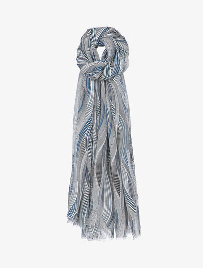 Foulard à imprimé lignes courbées style vagues - Bleu - 3