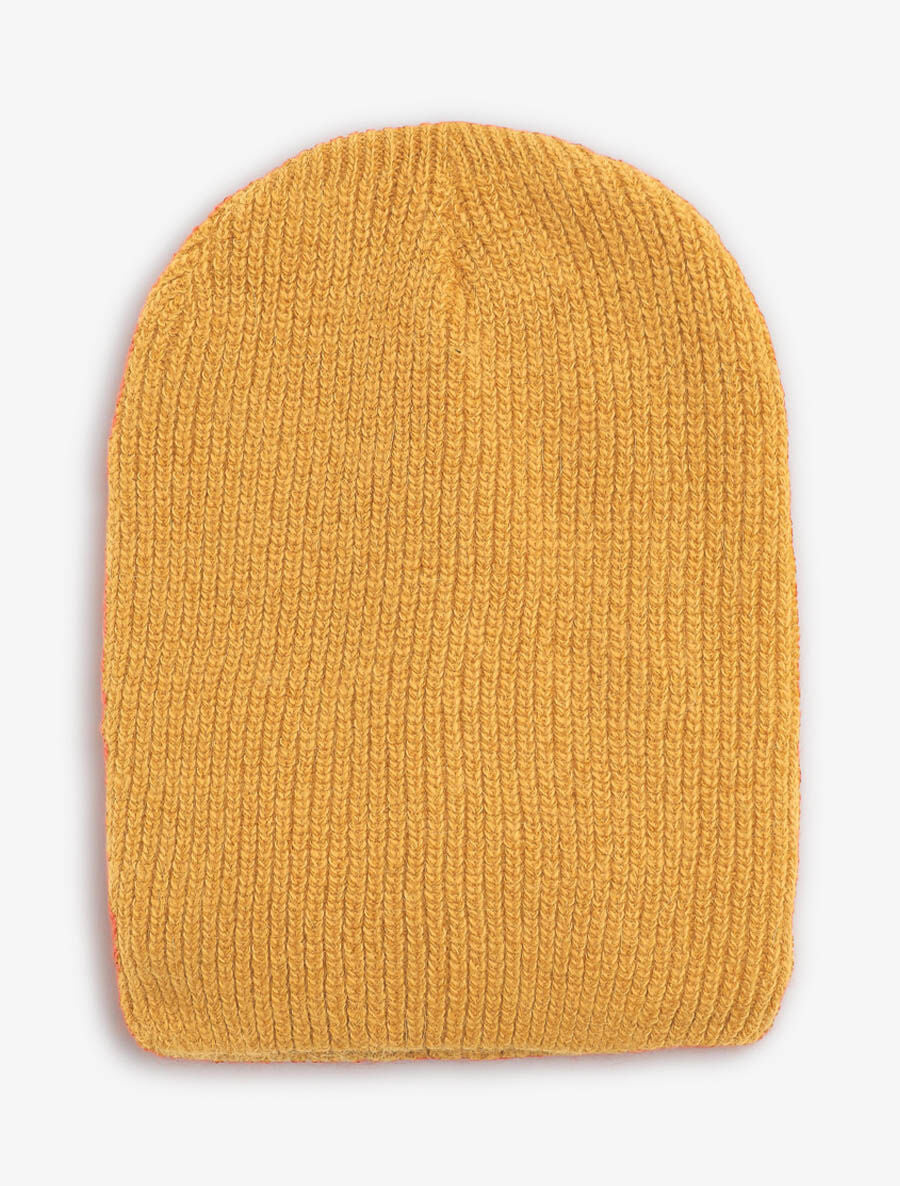 Bonnet uni en maille côtelée - Moutarde - 1
