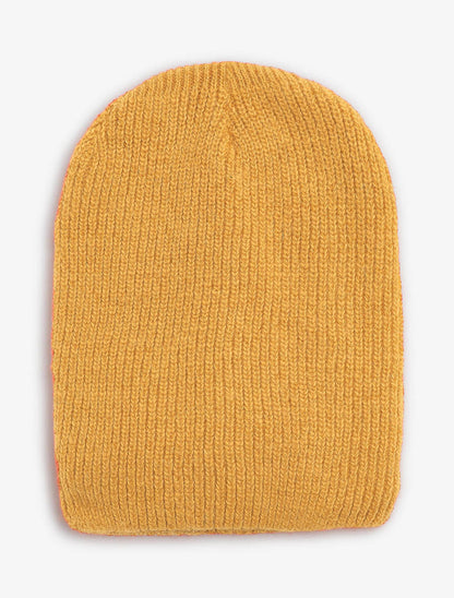 Bonnet uni en maille côtelée - Moutarde - 1