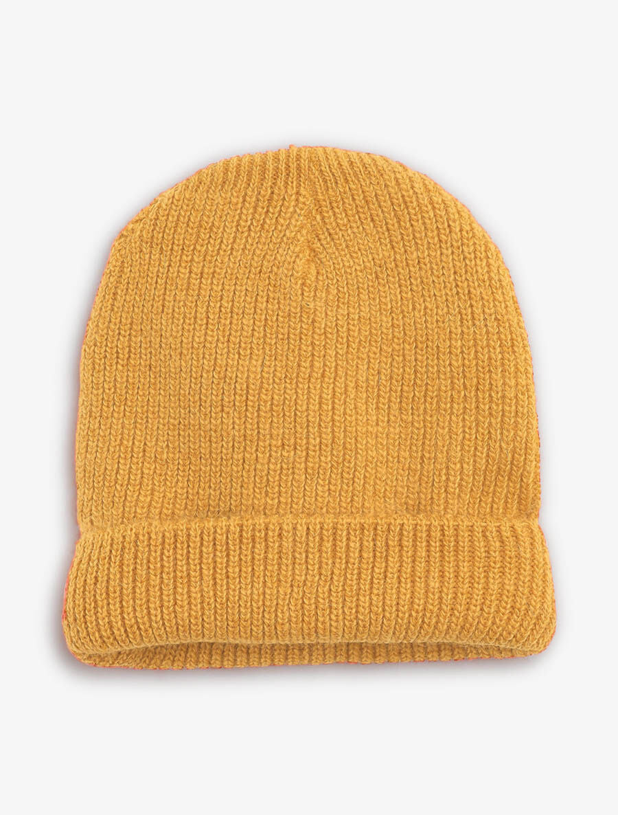 Bonnet uni en maille côtelée - Moutarde - 3