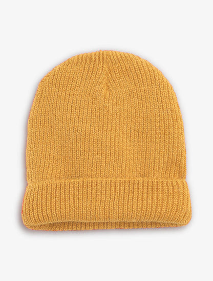Bonnet uni en maille côtelée - Moutarde - 3