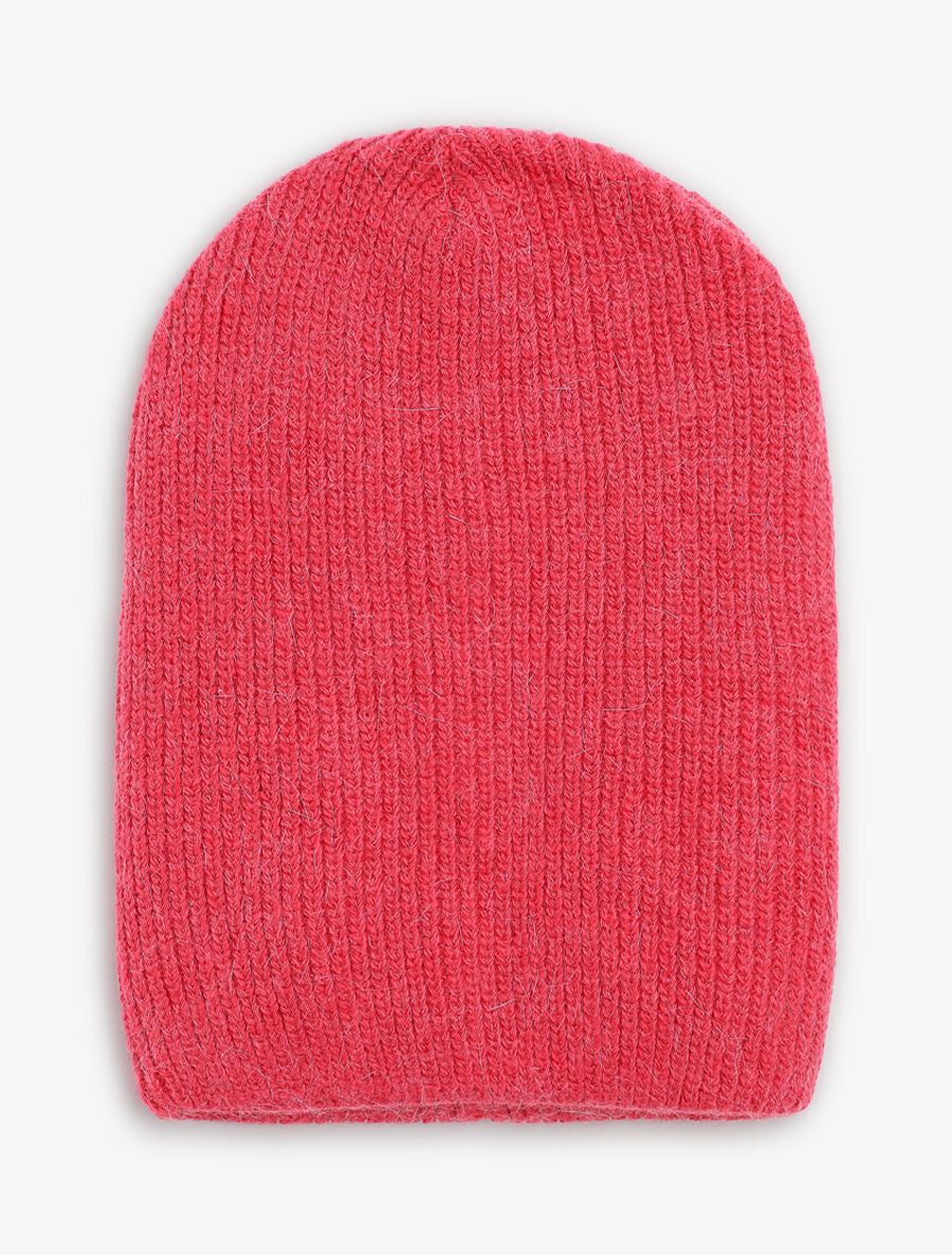 Bonnet uni en maille côtelée - Fushia - 4