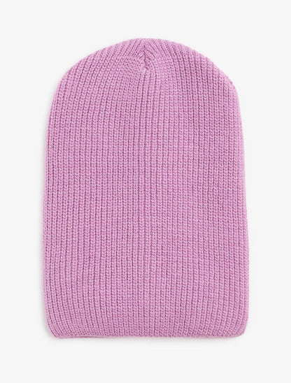 Bonnet uni en maille côtelée - Lilas - 4