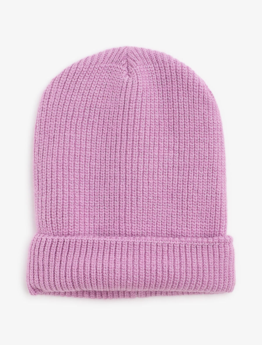 Bonnet uni en maille côtelée - Lilas - 3
