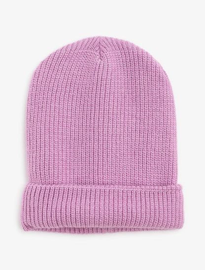 Bonnet uni en maille côtelée - Lilas - 3