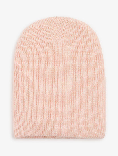 Bonnet uni en maille côtelée - Rose claire - 1