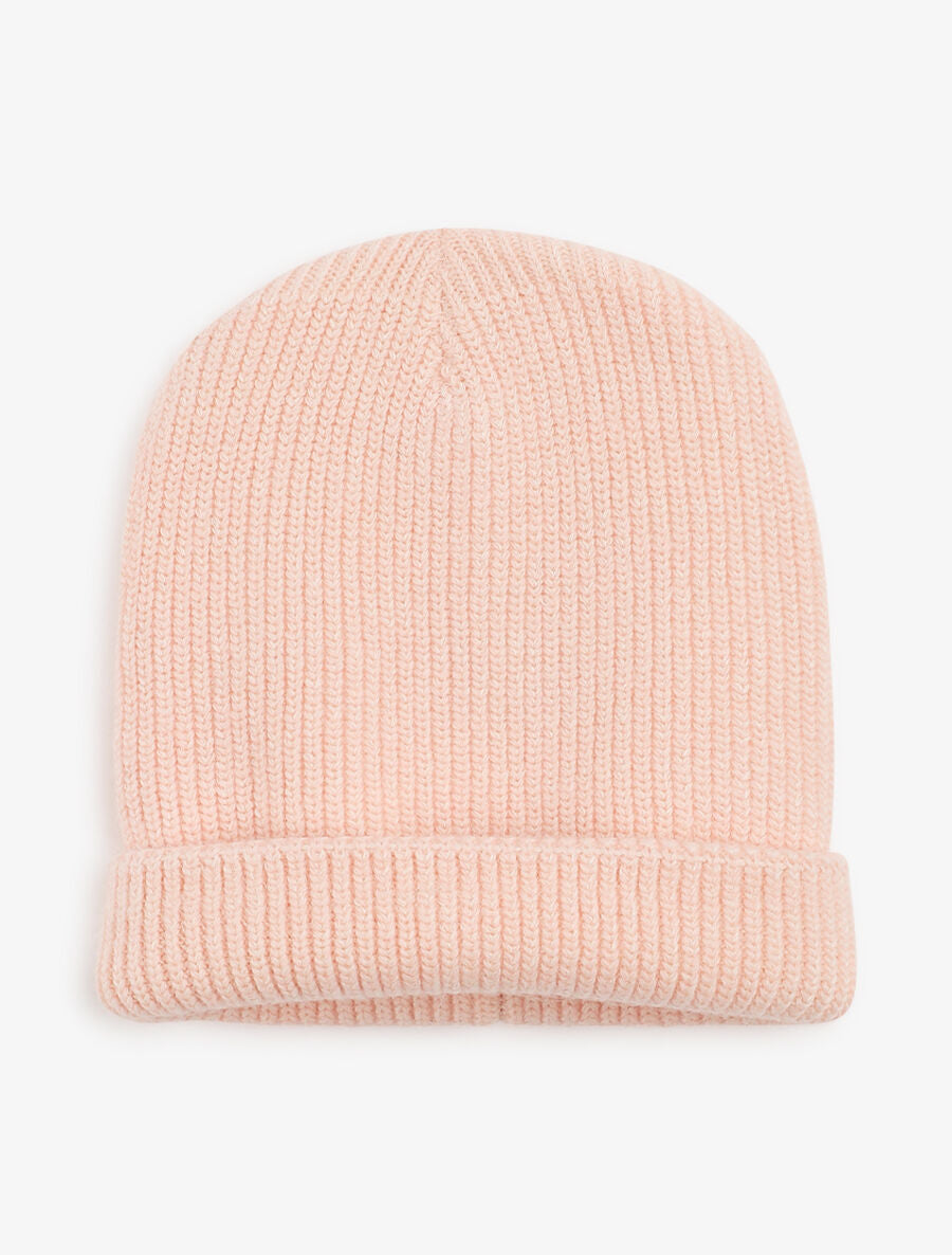 Bonnet uni en maille côtelée - Rose claire - 3