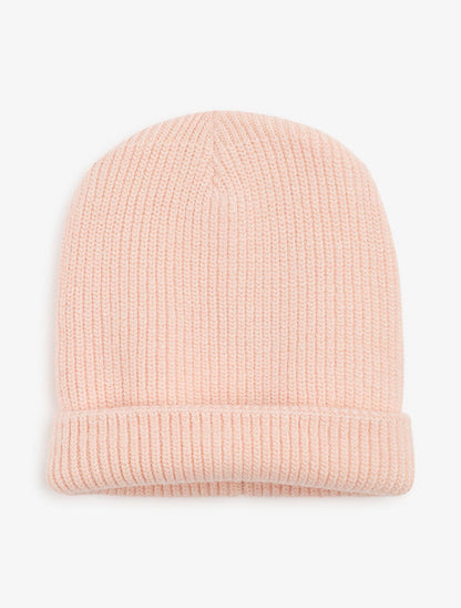 Bonnet uni en maille côtelée - Rose claire - 3