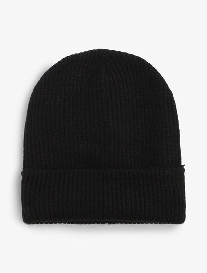 Bonnet uni en maille côtelée - Noir - 1