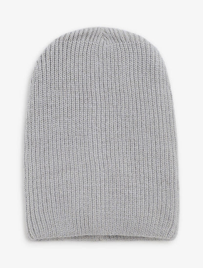 Bonnet uni en maille côtelée - Gris clair - 1