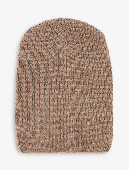 Bonnet uni en maille côtelée - Taupe - 4