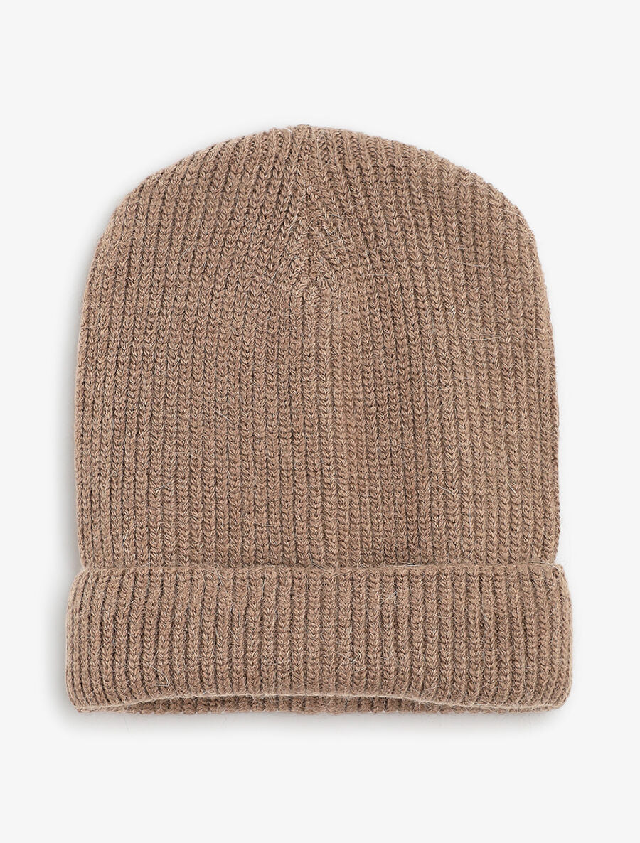 Bonnet uni en maille côtelée - Taupe - 3