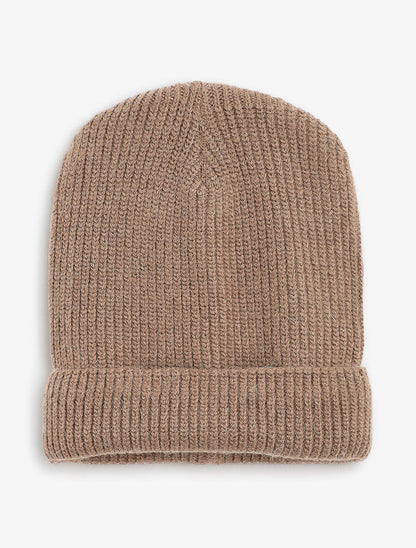 Bonnet uni en maille côtelée - Taupe - 3