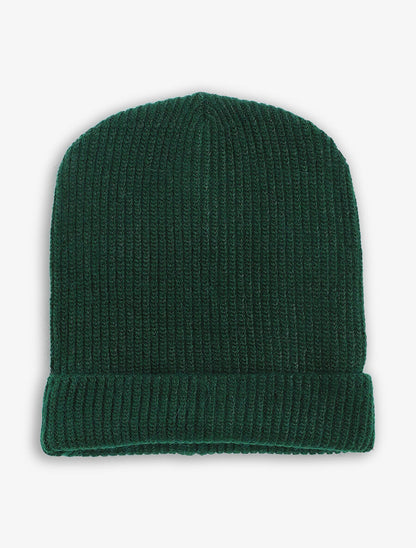 Bonnet uni en maille côtelée - Vert sapin - 3