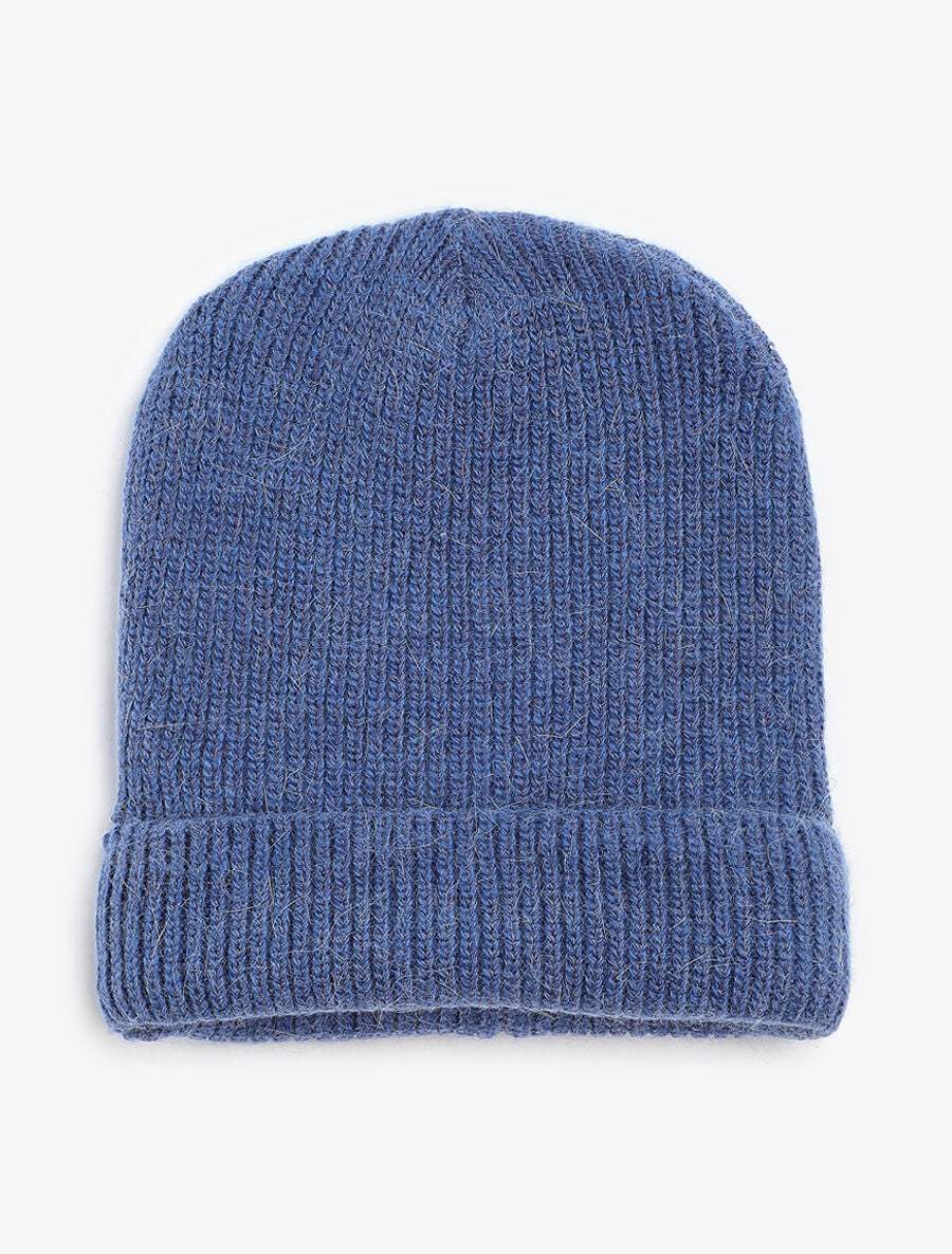 Bonnet uni en maille côtelée - Marine - 3