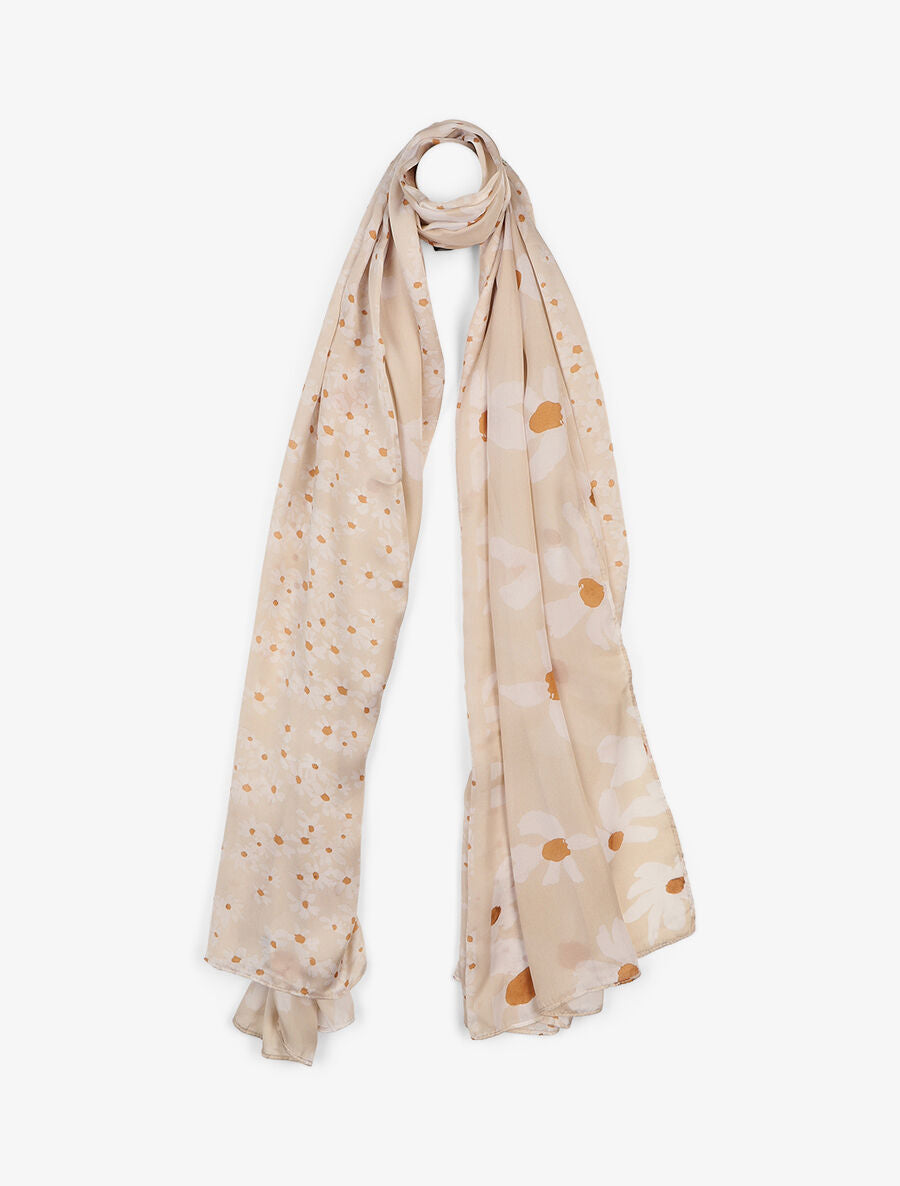Foulard en soie mélangée imprimé marguerites - Beige - 4
