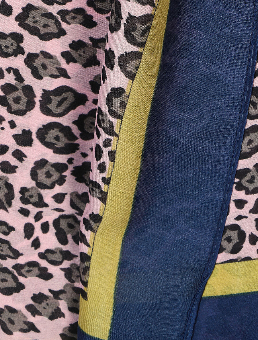 Foulard en soie mélangée imprimé léopard - Bleu - 3