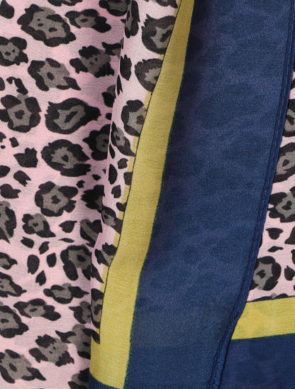 Foulard en soie mélangée imprimé léopard - Bleu - 3