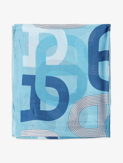 Foulard imprimé graphique stylisé - Bleu - 2