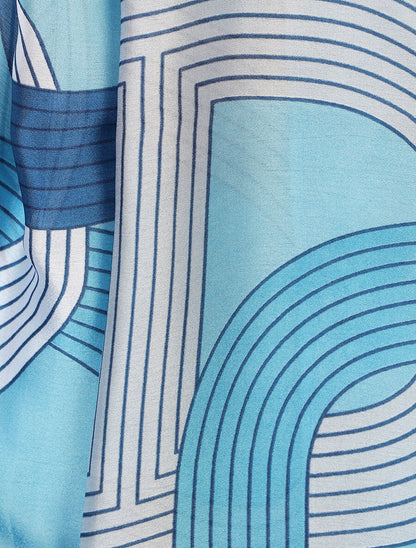 Foulard imprimé graphique stylisé - Bleu - 3