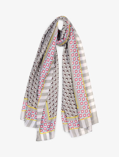 Foulard en soie mélangée imprimé pois stylisés - Gris - 4