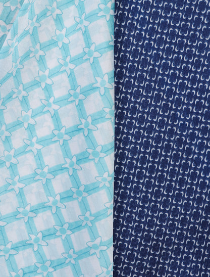 Foulard imprimé floral stylisé - Bleu - 3