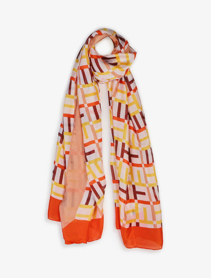 Foulard graphique en soie mélangée - Orange/rose - 4