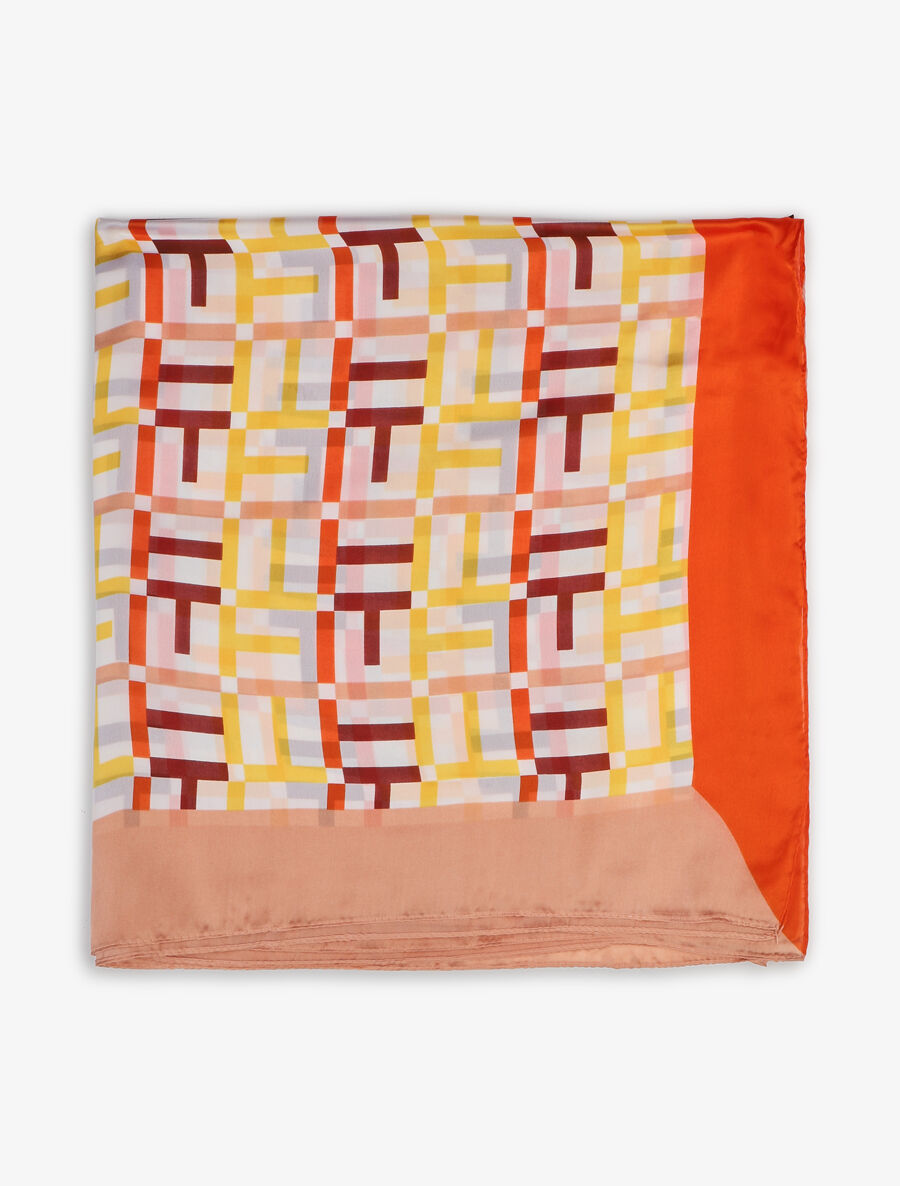 Foulard graphique en soie mélangée - Orange/rose - 2