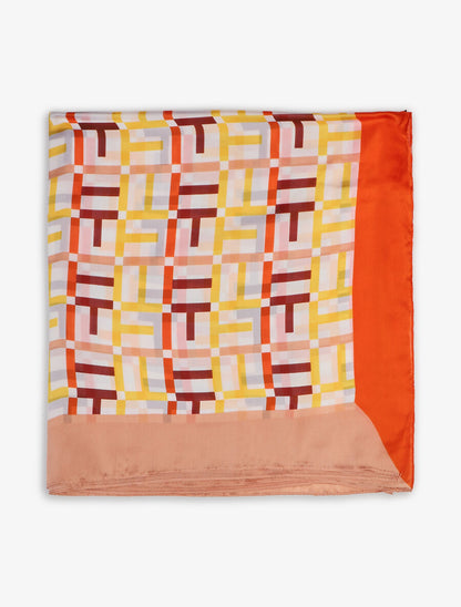 Foulard graphique en soie mélangée - Orange/rose - 2