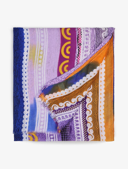 Foulard effiloché imprimé ethnique - Bleu - 2
